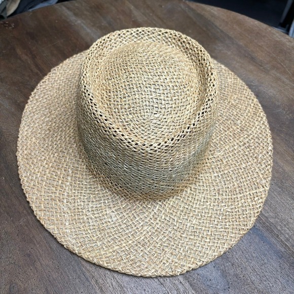 PETER GRIMM Straw Sun Hat Women's One Size Tan Woven Wide Brim Beach Summer Boho - Picture 4 of 8